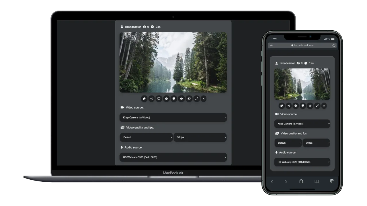 MiroTalk BRO broadcaster interface