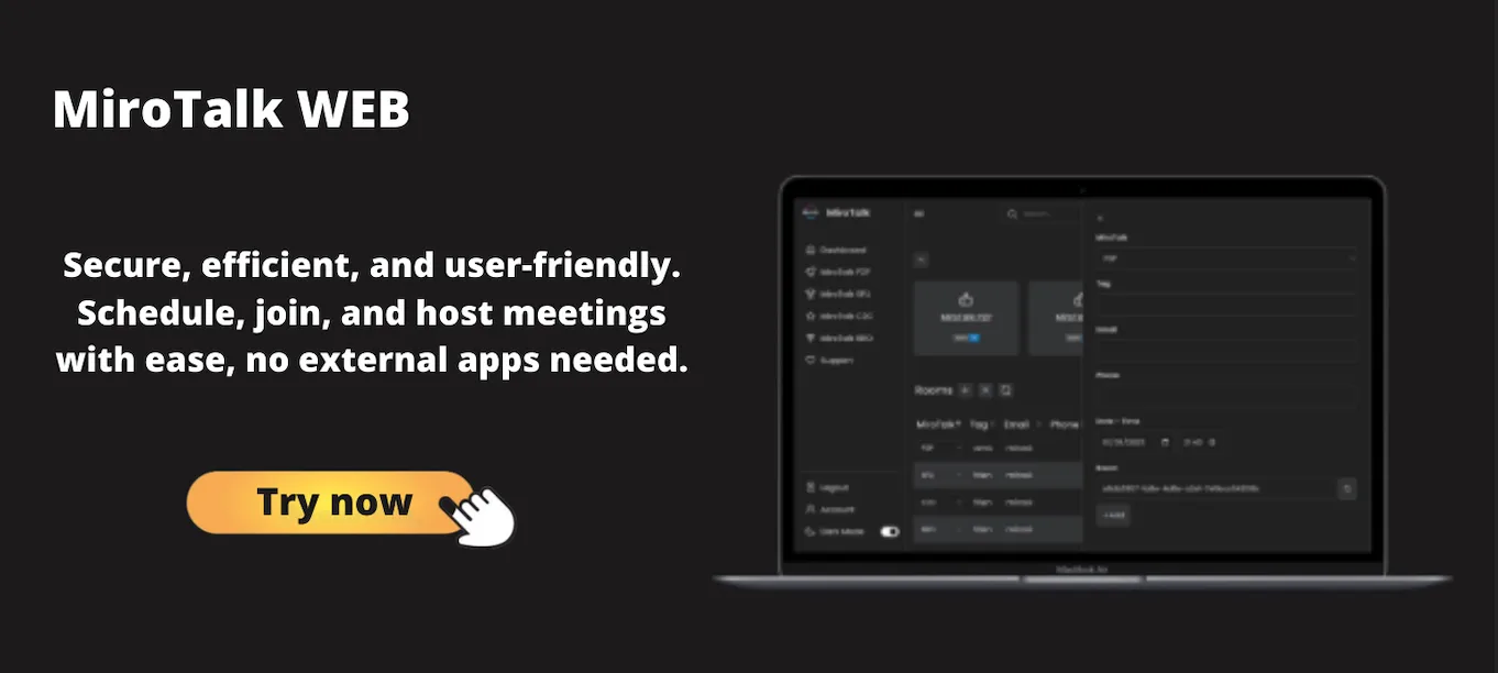 MiroTalk WEB scheduling dashboard